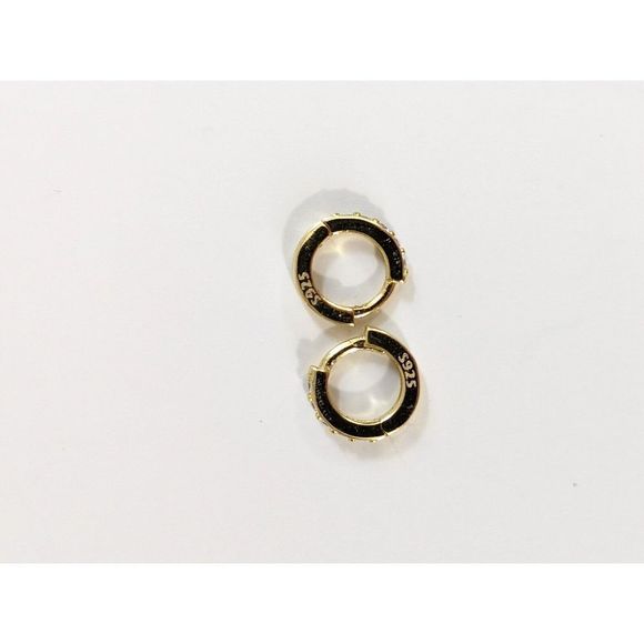 Small White CZ Stone 925 Sterling Silver With Gold Tone Finish Huggies Earrings - Picture 5 of 8